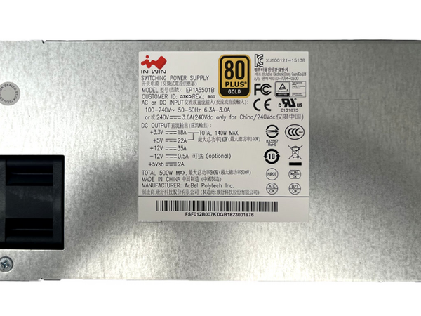 InWin EP1A5501B AcBel Polytech 500W 80+ Gold 1U PSU Netzteil